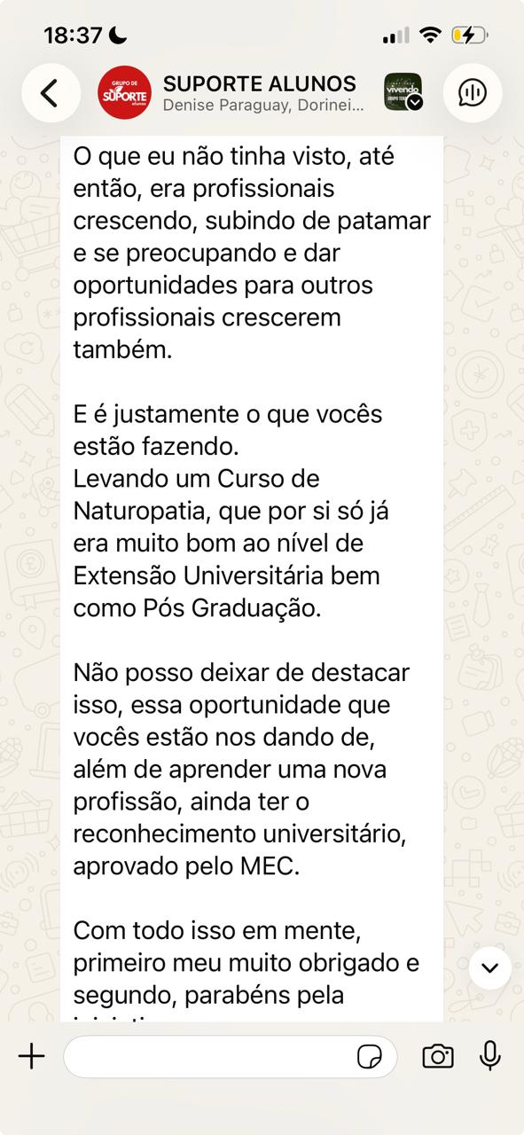 Depoimento de aluna sobre o curso de Naturopatia