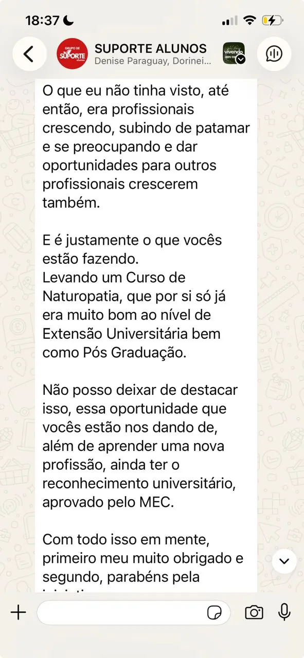 Depoimento de aluna sobre o curso de Naturopatia